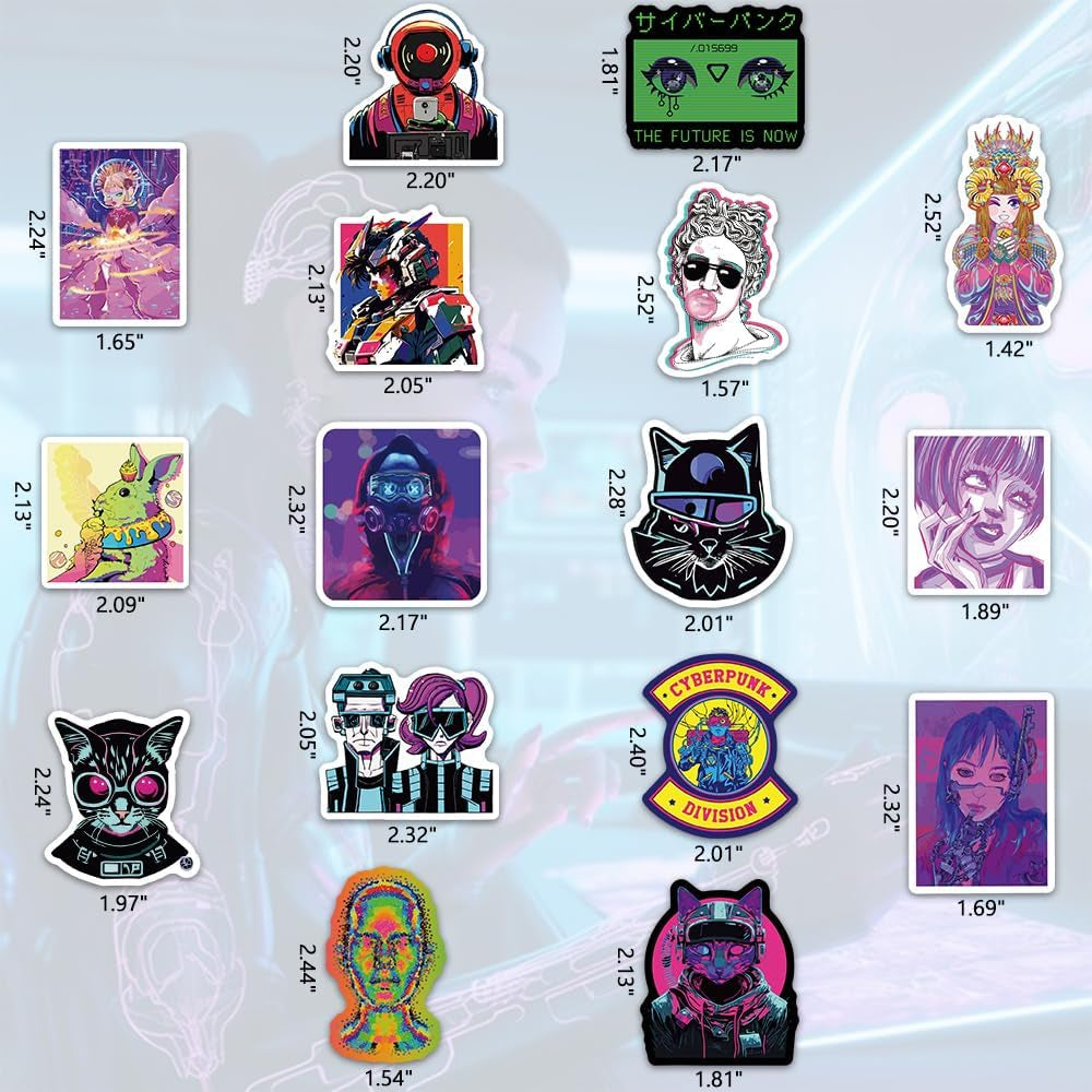 Cyberpunk Stickers for Kids Water Bottle 75 PCS Waterproof Vinyl Gifts for Boys Stickers