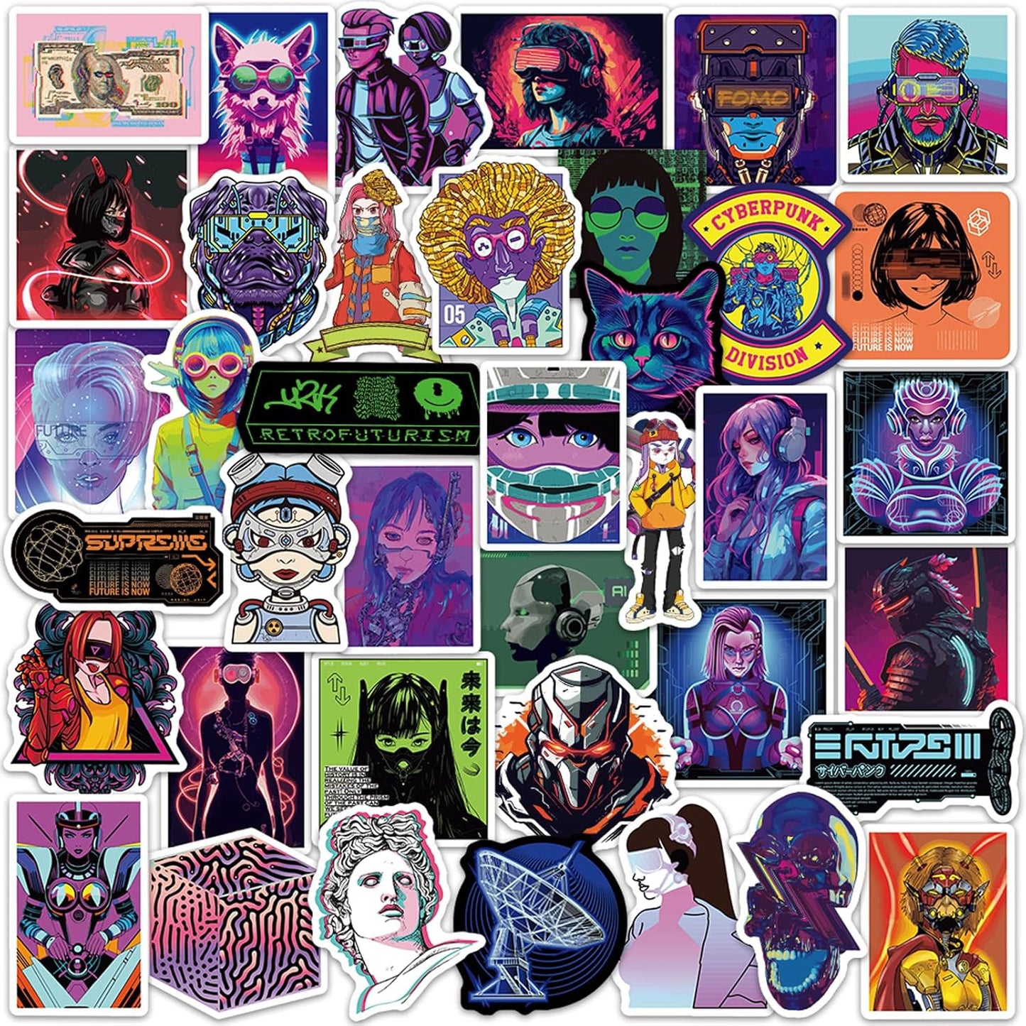 Cyberpunk Stickers for Kids Water Bottle 75 PCS Waterproof Vinyl Gifts for Boys Stickers